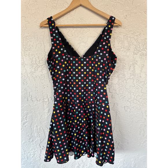 Shekini - Skirted One Piece Swimsuit - Size XL - Black with Multicolor Dots - Picture 5 of 6